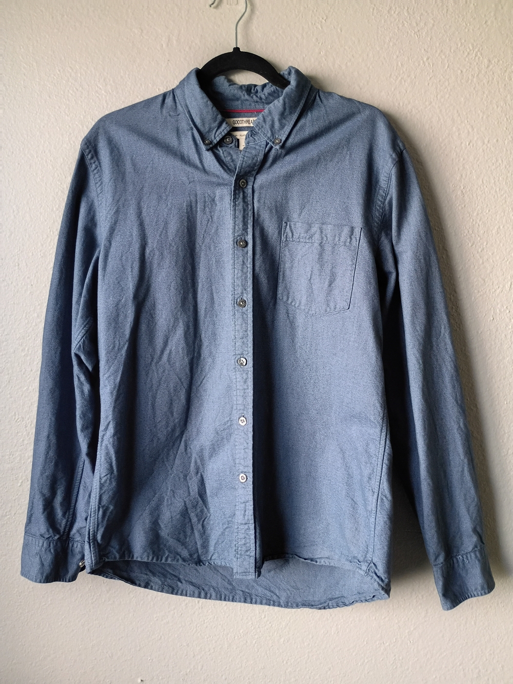 Goodthreads Men's Blue Casual Button-Down Long Sleeve Shirt Slim Fit Size Large